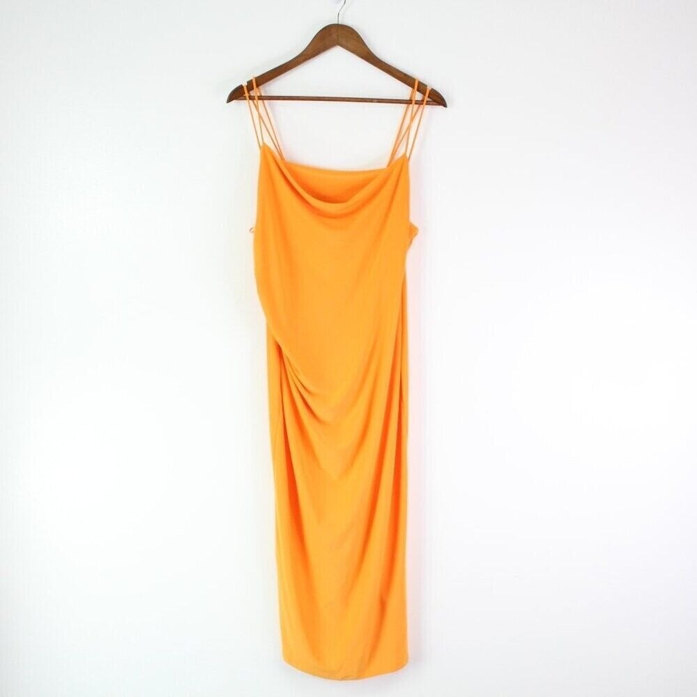 Zara Cowl Neck Ruched Jersey Dress Orange Size L‎